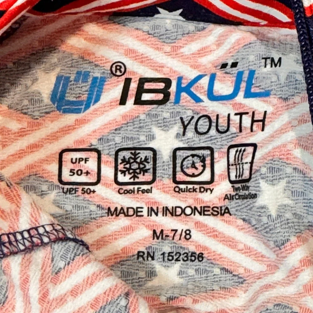 IBKUL Youth Medium 7/8 American‎ Flag Patriotic 1/4 Zip Pullover Top UPF 50+